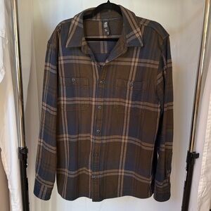 Mountain Hard Wear 100% Cotton Navy Blue Tan Plaid Shirt Jacket Shacket